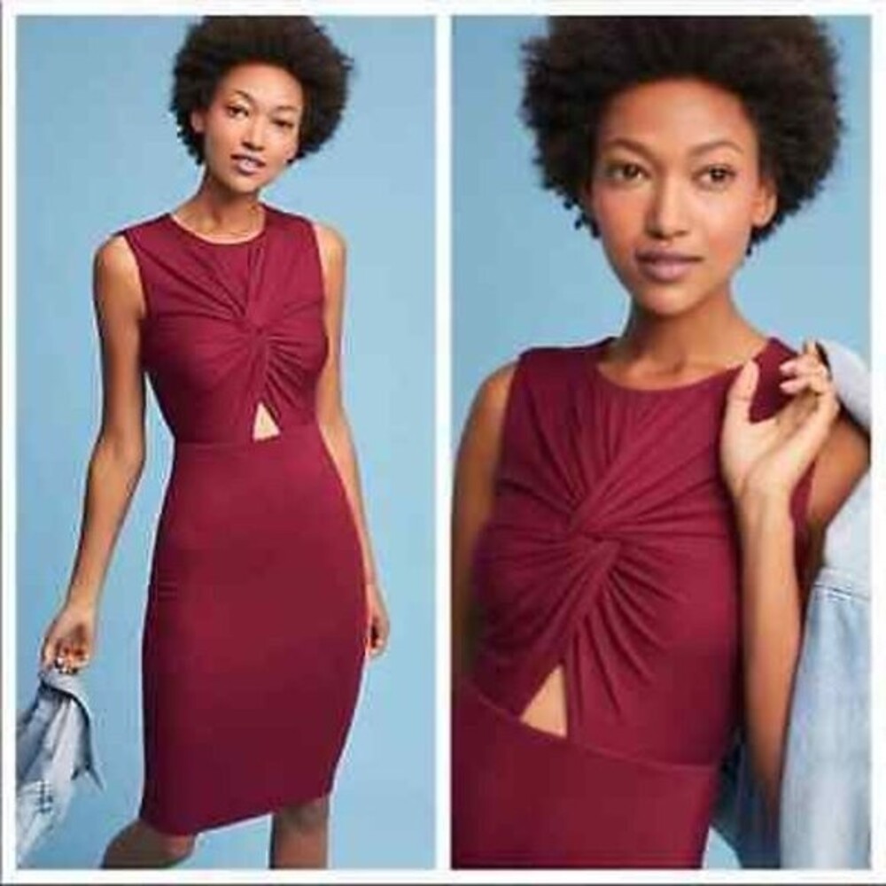 Bailey 44 Anthropologie Twist Front Knit Bodycon Dress Wine Red